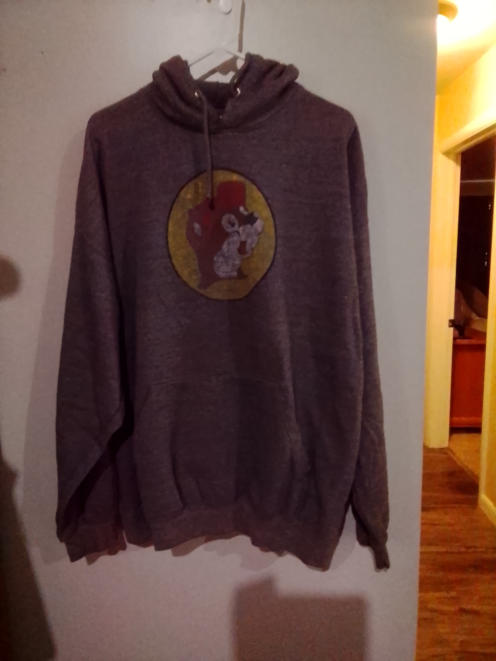 Vintage-Style Gray Graphic Hoodie with Retro Mascot